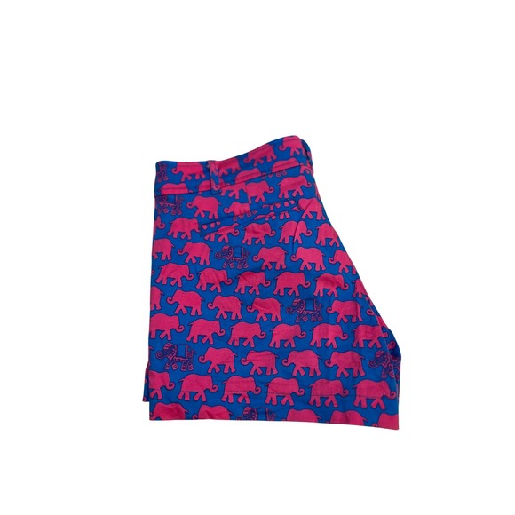 Women's Blue Pink Elephant Print Shorts Casual Summer Beach Vacation Size M - Picture 2 of 16